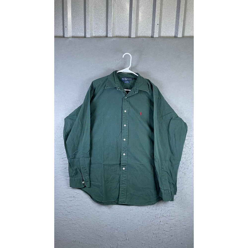 Ralph Lauren Button Down Shirt Mens Large Green Excellent Blaire Cotton Pony